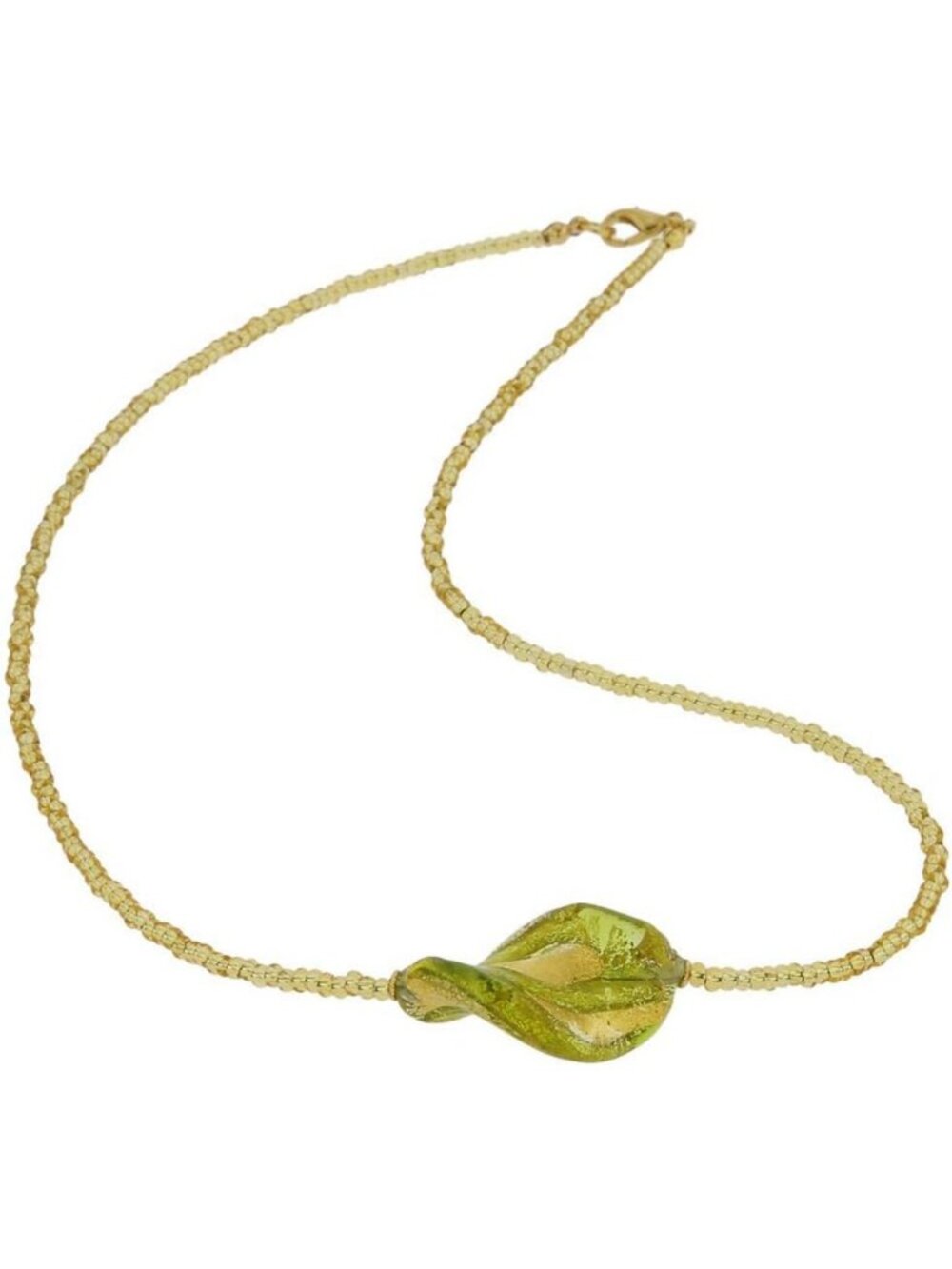 Elegant Murano Glass Royal Green Spiral Necklace - Unique Beaded Jewelry